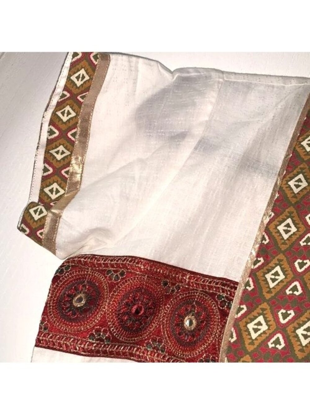 Sequin Crafts Womens Ethnic Dress L White & Red Patterned Cotton - Picture 5 of 9